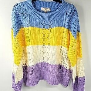 No Comment Crew‎ Neck Loose Knit Multi-colored Cozy Sweater